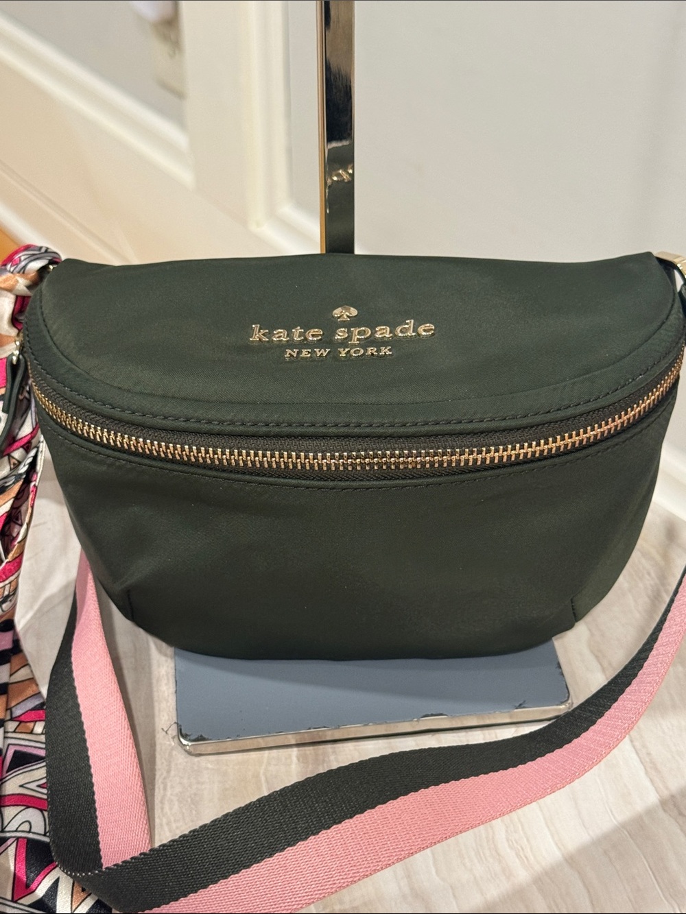 Kate Spade Bag Watson Lane Varsity Stripe Green Pink Betty Nylon Belt Bag - Picture 5 of 17